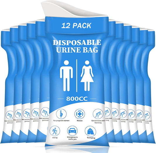 DIBBATU Disposable Urinal Bag, 12/24 Pcs 800ML Emergency Urine Bag, Unisex Urinal Bag, Portable Camping Pee Bag, Travel Urine Bag Vomit Bag for Traffic Jams, Camping, Hiking, Pregnant, Patient, Kids