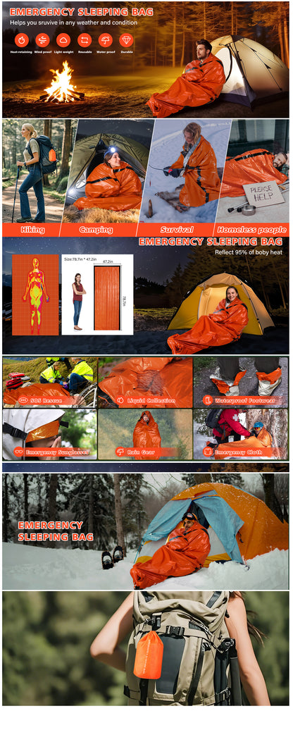 Emergency Sleeping Bag, Survival Gear Bivy Sack Blanket, Waterproof Lightweight, Portable Nylon Sack for Camping Hiking Outdoor Adventure Activities