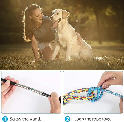 DIBBATU Flirt Pole for Dogs Interactive Dog Toys for Large Medium Small Dogs Chase and Tug of War, Dog Teaser Wand with Lure Chewing Toy for Outdoor Exercise & Training