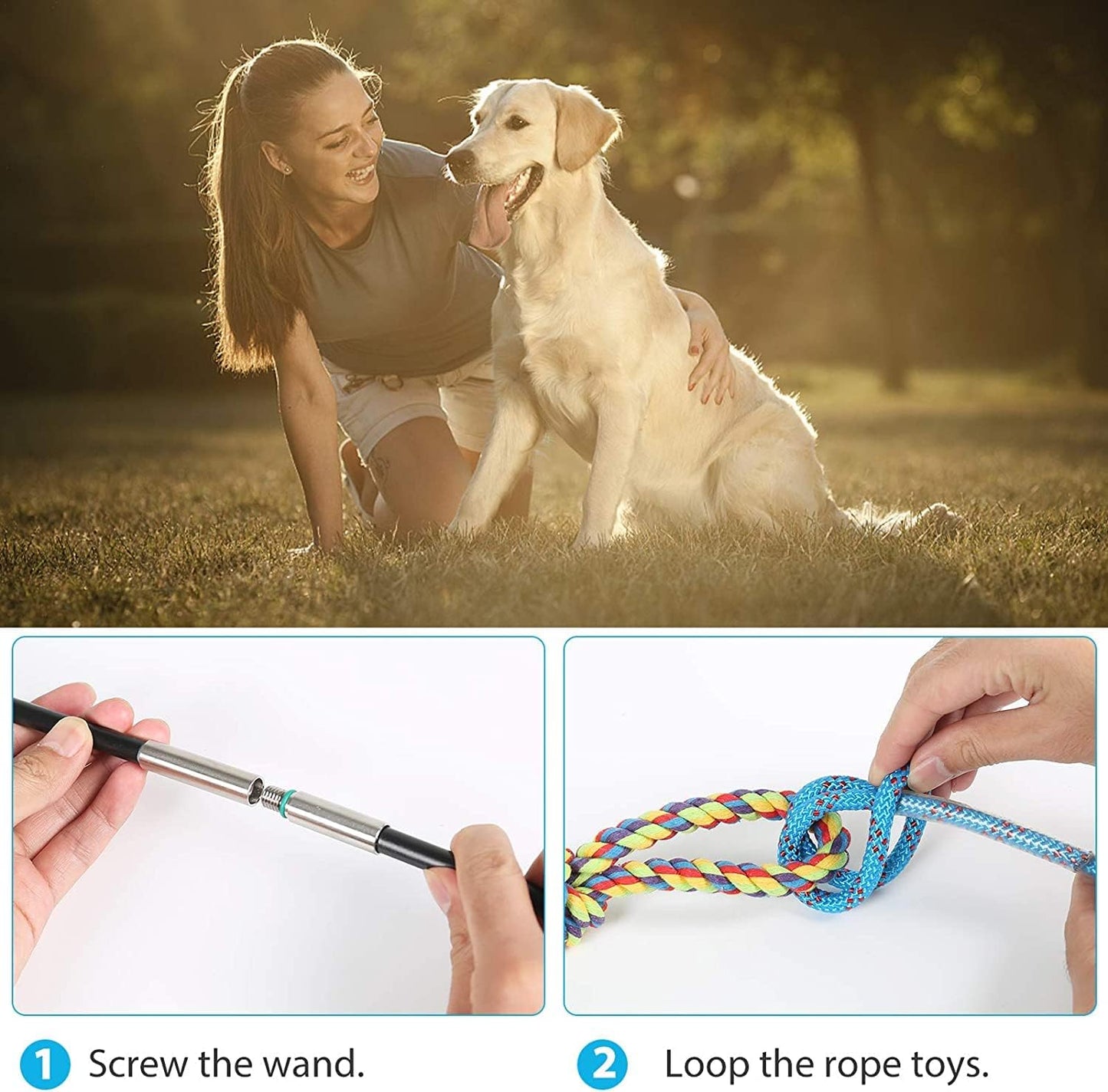 DIBBATU Flirt Pole for Dogs Interactive Dog Toys for Large Medium Small Dogs Chase and Tug of War, Dog Teaser Wand with Lure Chewing Toy for Outdoor Exercise & Training