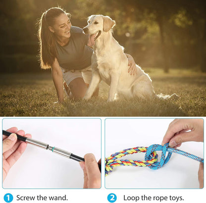 DIBBATU Flirt Pole for Dogs Interactive Dog Toys for Large Medium Small Dogs Chase and Tug of War, Dog Teaser Wand with Lure Chewing Toy for Outdoor Exercise & Training