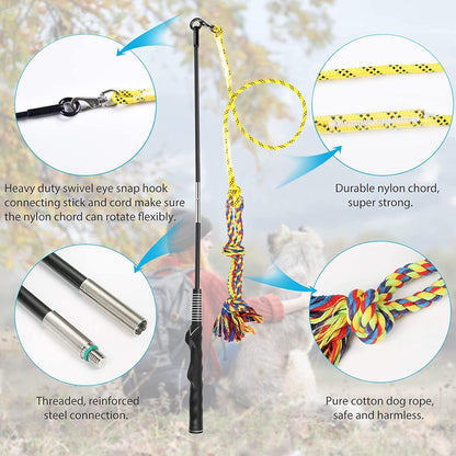 DIBBATU Flirt Pole for Dogs Interactive Dog Toys for Large Medium Small Dogs Chase and Tug of War, Dog Teaser Wand with Lure Chewing Toy for Outdoor Exercise & Training