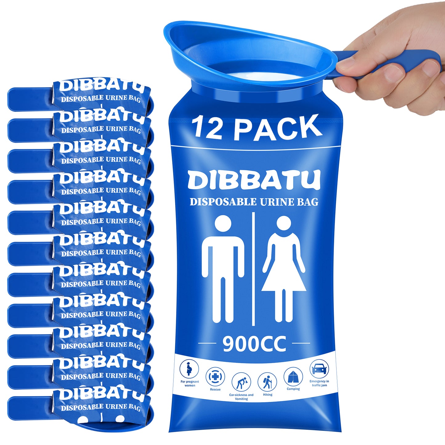 DIBBATU Disposable Urine Bags for Women, 6/12PCS Female-Friendly Travel Urinal Bags, 900ML Pee Bags for Travel for Women/Men, Emergency Unisex Camping Pee Bags for Hiking, Road Trip, Traffic Jam