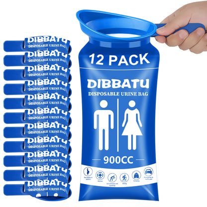 DIBBATU Disposable Urine Bags for Women, 6/12PCS Female-Friendly Travel Urinal Bags, 900ML Pee Bags for Travel for Women/Men, Emergency Unisex Camping Pee Bags for Hiking, Road Trip, Traffic Jam