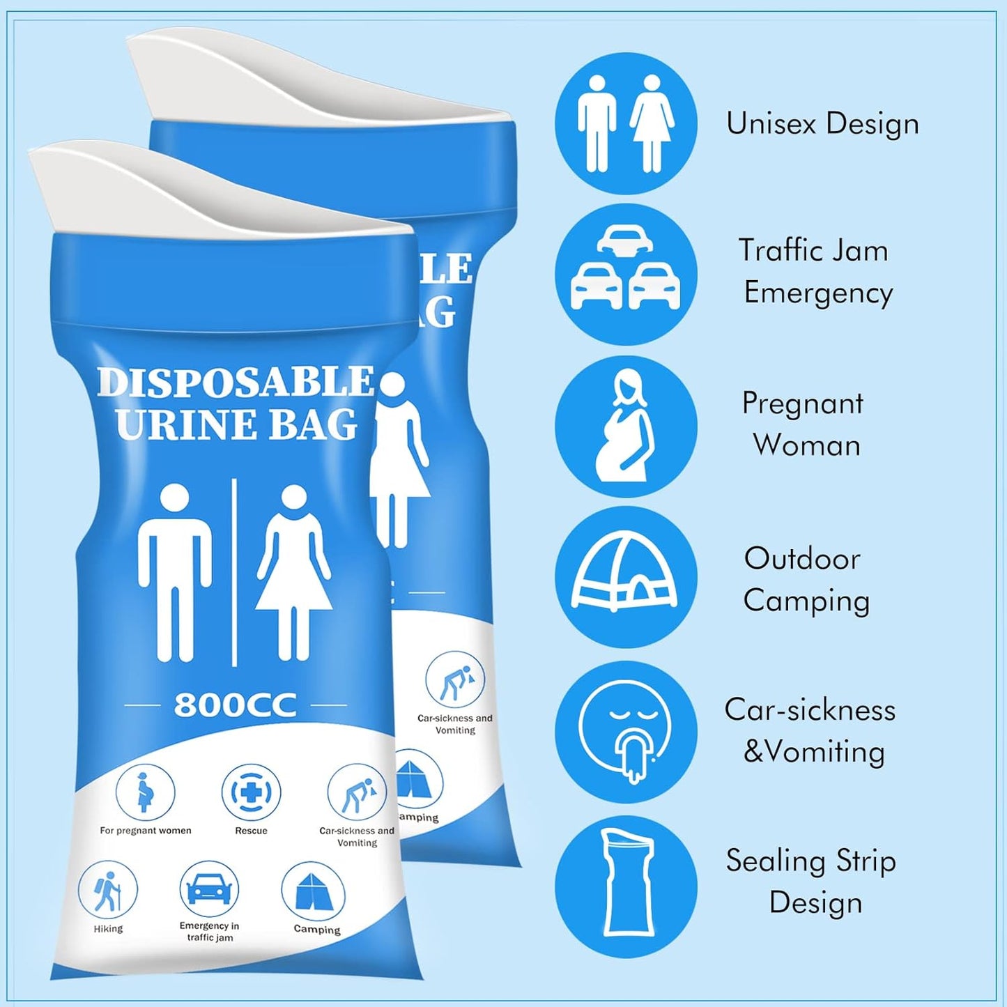 DIBBATU Disposable Urinal Bag, 24 Pcs 800ML Emergency Urine Bag, Unisex Urinal Bag, Portable Camping Pee Bag, Travel Urine Bag Vomit Bag for Traffic Jams, Camping, Hiking, Pregnant, Patient, Kids