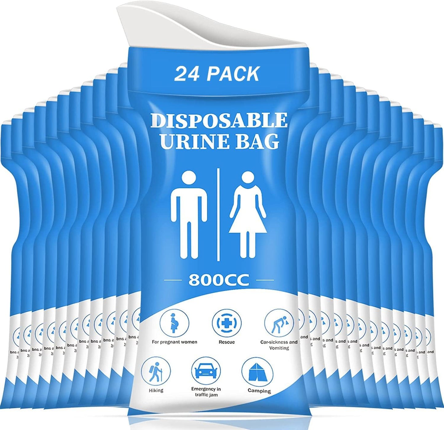 DIBBATU Disposable Urinal Bag, 12/24 Pcs 800ML Emergency Urine Bag, Unisex Urinal Bag, Portable Camping Pee Bag, Travel Urine Bag Vomit Bag for Traffic Jams, Camping, Hiking, Pregnant, Patient, Kids