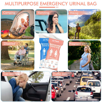 DIBBATU Disposable Urinal Bag,24 PCS 800ML Emergency Urine Bag, Unisex Urinal Bag, Portable Camping Pee Bag, Travel Urine Bags Vomit Bag for Traffic Jams, Camping, Hiking, Pregnant, Patient