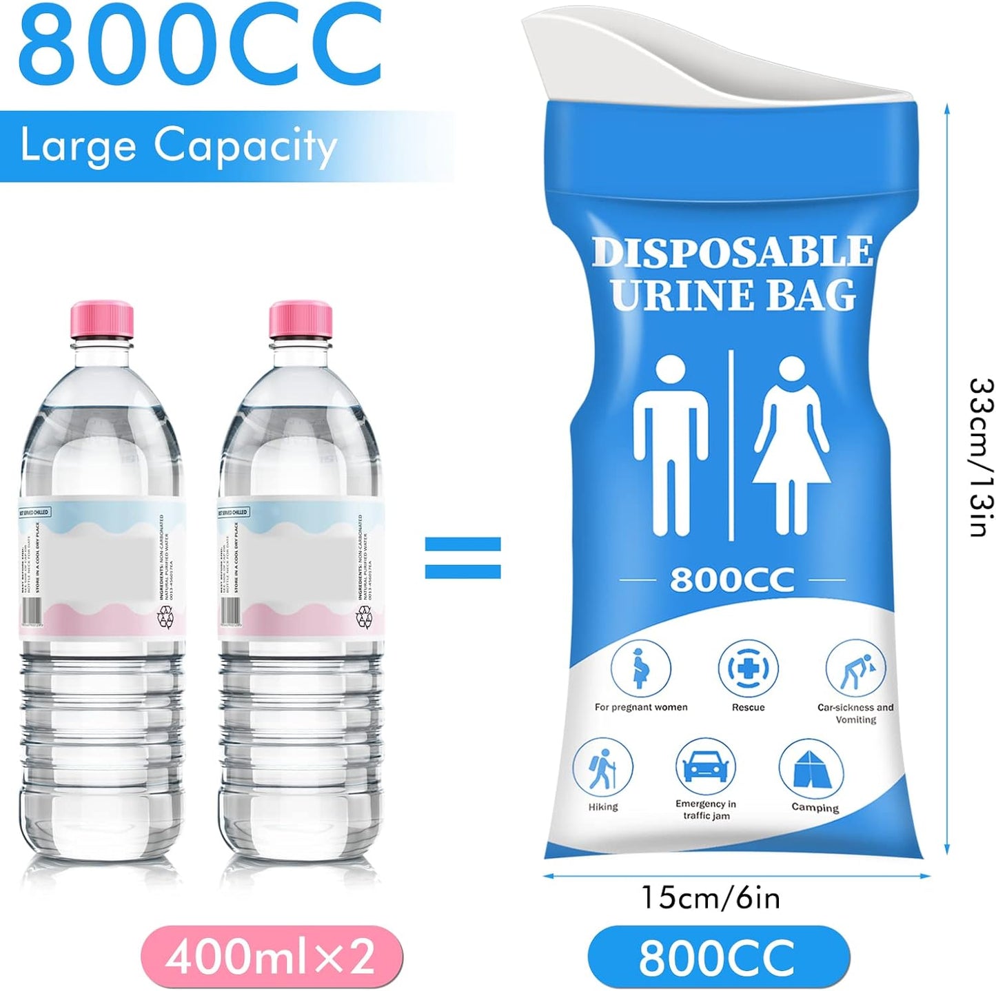 DIBBATU Disposable Urinal Bag, 12 Pcs 800ML Emergency Urine Bag, Unisex Urinal Bag, Portable Camping Pee Bag, Travel Urine Bag Vomit Bag for Traffic Jams, Camping, Hiking, Pregnant, Patient, Kids