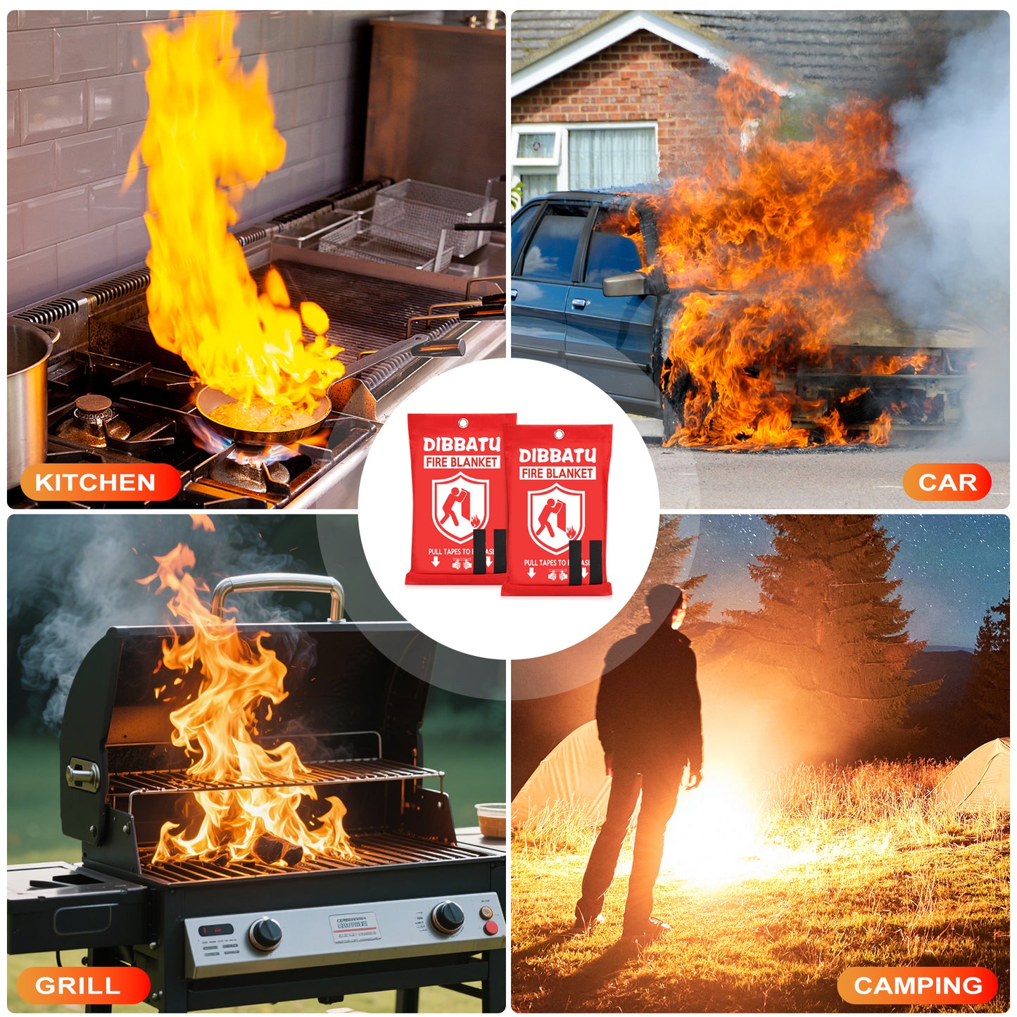 DIBBATU Emergency Fire Blanket for Home and Kitchen, Fire Retardant Blankets for House, Fire Blankets Emergency for People Suppression Flame Fireproof Blanket Welding Blanket for Fireplace, Grill