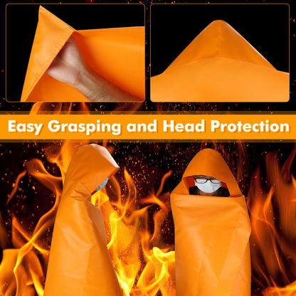 DIBBATU Fireproof Cloak, Fire Escape Cloak, Extra Big Fireproof Fiber Cape, Emergency Survival Safety Blanket Full Body Protection Fire Escape Suit for Household, Office (Orange, 72 * 70in)