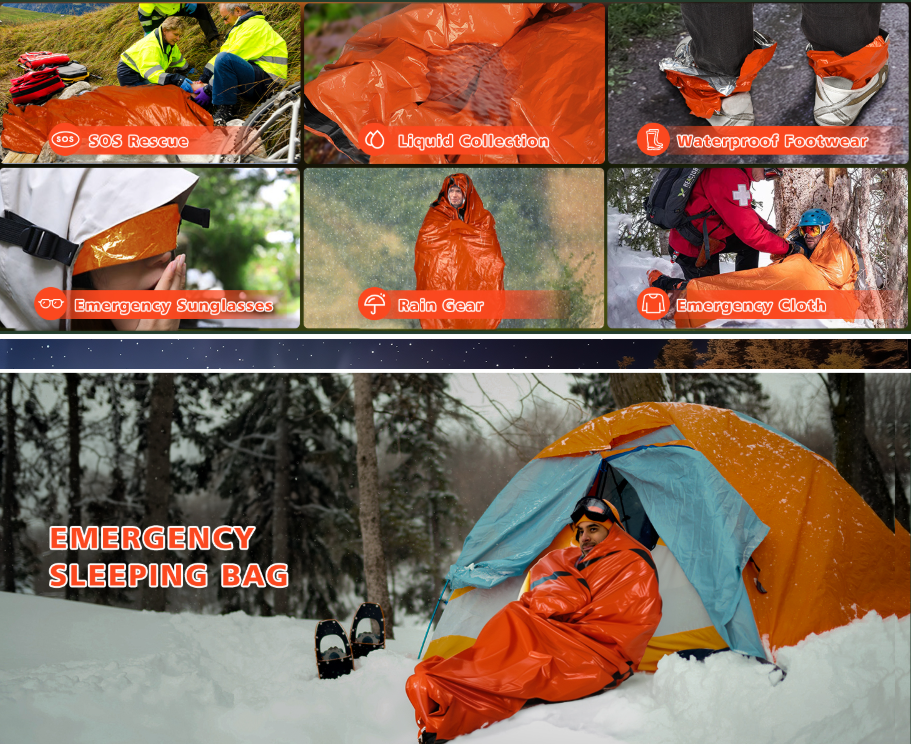 Emergency Sleeping Bag, Survival Gear Bivy Sack Blanket, Waterproof Lightweight, Portable Nylon Sack for Camping Hiking Outdoor Adventure Activities