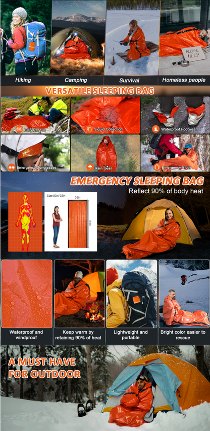 Emergency Sleeping Bag, Survival Gear Bivy Sack Blanket, Waterproof Lightweight, Portable Nylon Sack for Camping Hiking Outdoor Adventure Activities