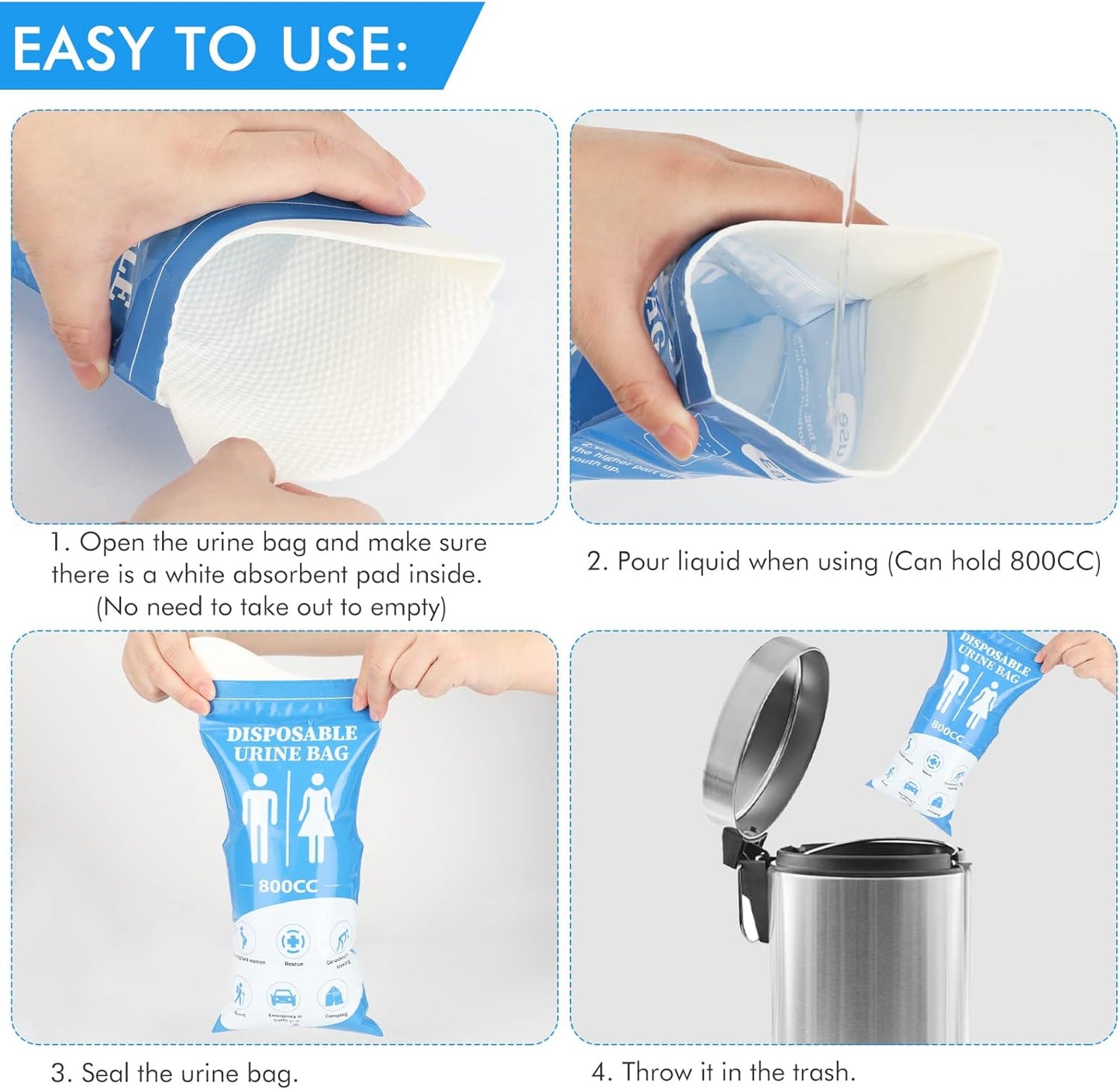 DIBBATU Disposable Urinal Bag, 12 Pcs 800ML Emergency Urine Bag, Unisex Urinal Bag, Portable Camping Pee Bag, Travel Urine Bag Vomit Bag for Traffic Jams, Camping, Hiking, Pregnant, Patient, Kids