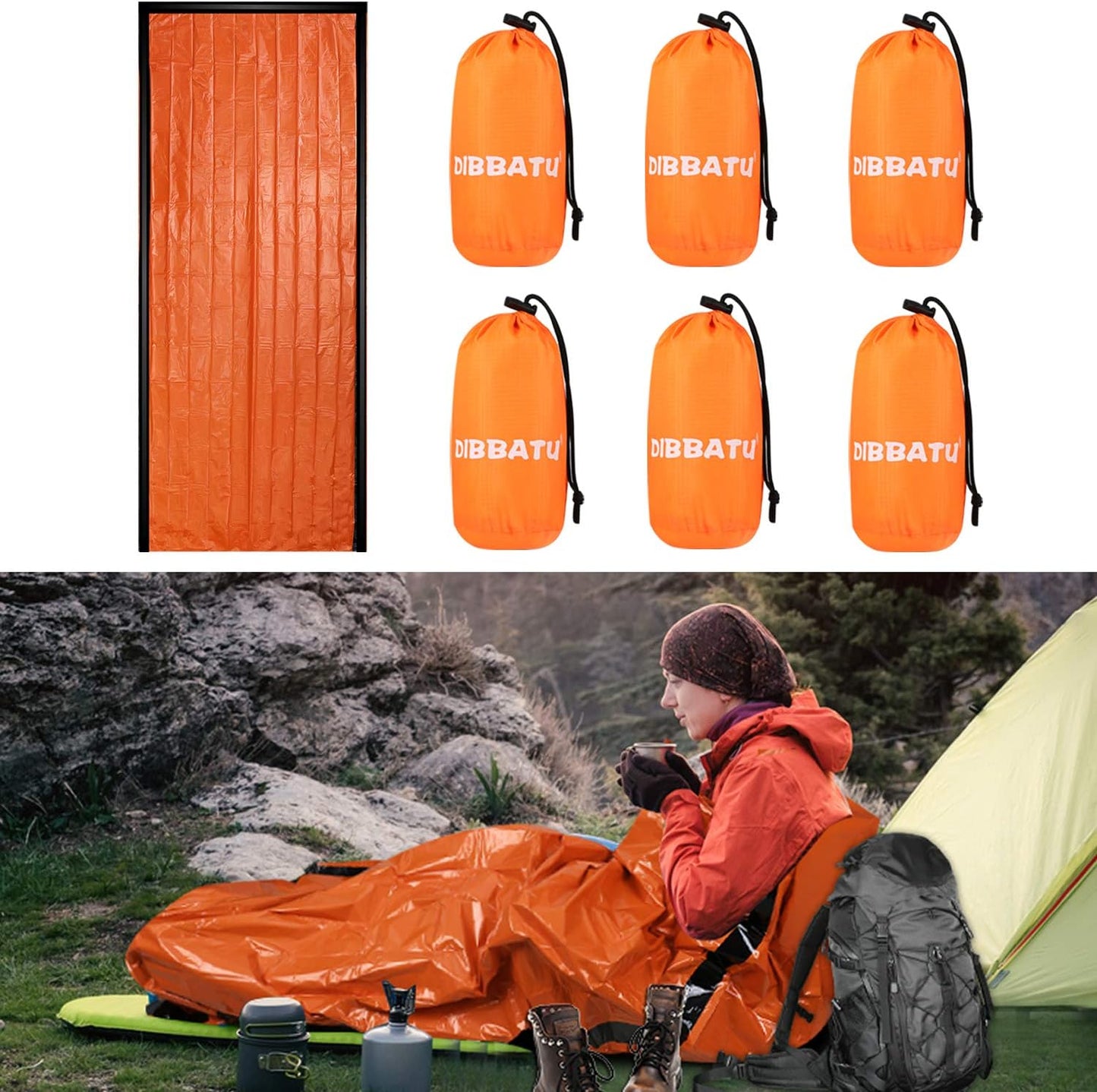 DIBBATU 2/4/6/8 Pack Emergency Sleeping Bag, Survival Gear Bivy Sack Blanket, Waterproof Lightweight, Portable Nylon Sack for Camping Hiking Outdoor Adventure Activities