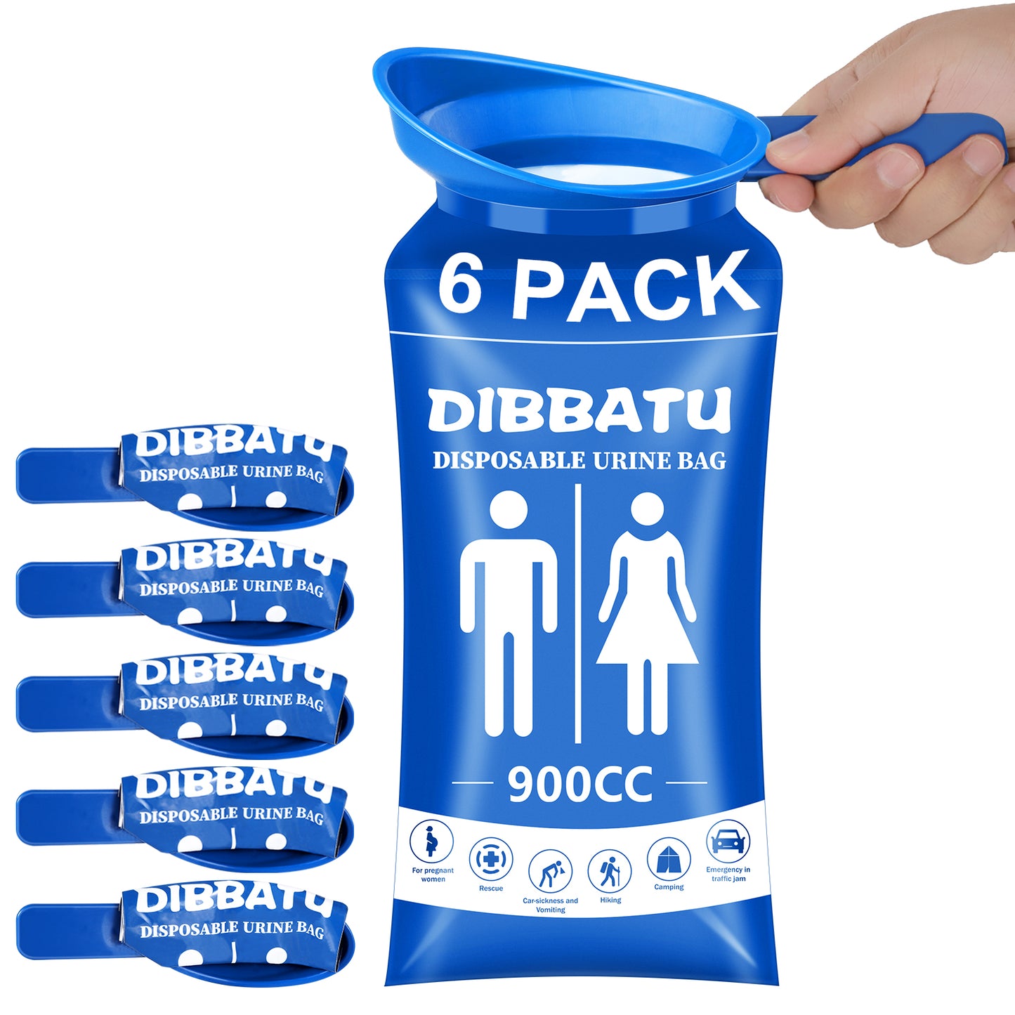 DIBBATU Disposable Urine Bags for Women, 6/12PCS Female-Friendly Travel Urinal Bags, 900ML Pee Bags for Travel for Women/Men, Emergency Unisex Camping Pee Bags for Hiking, Road Trip, Traffic Jam