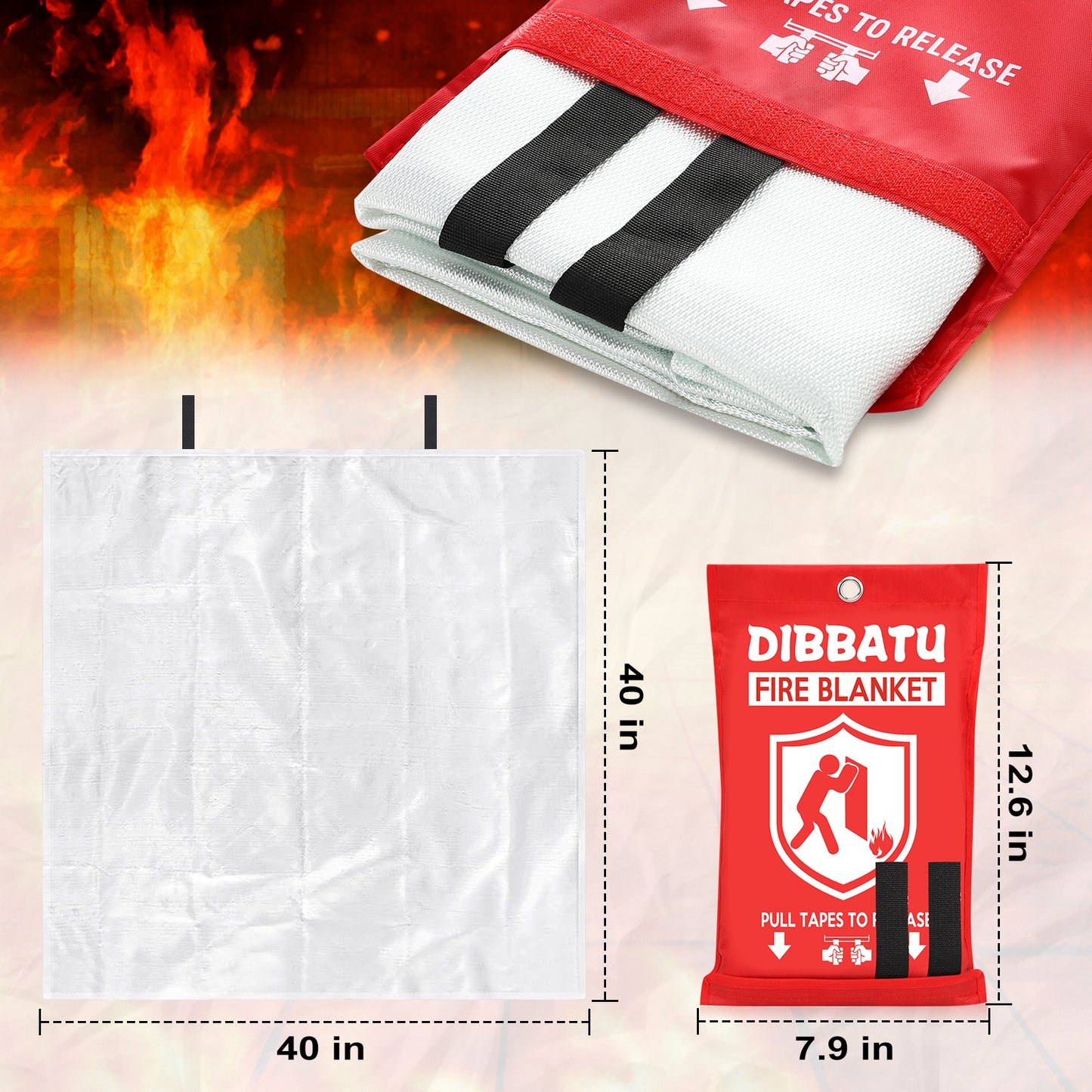 DIBBATU Emergency Fire Blanket for Home and Kitchen for Fireplace, Grill