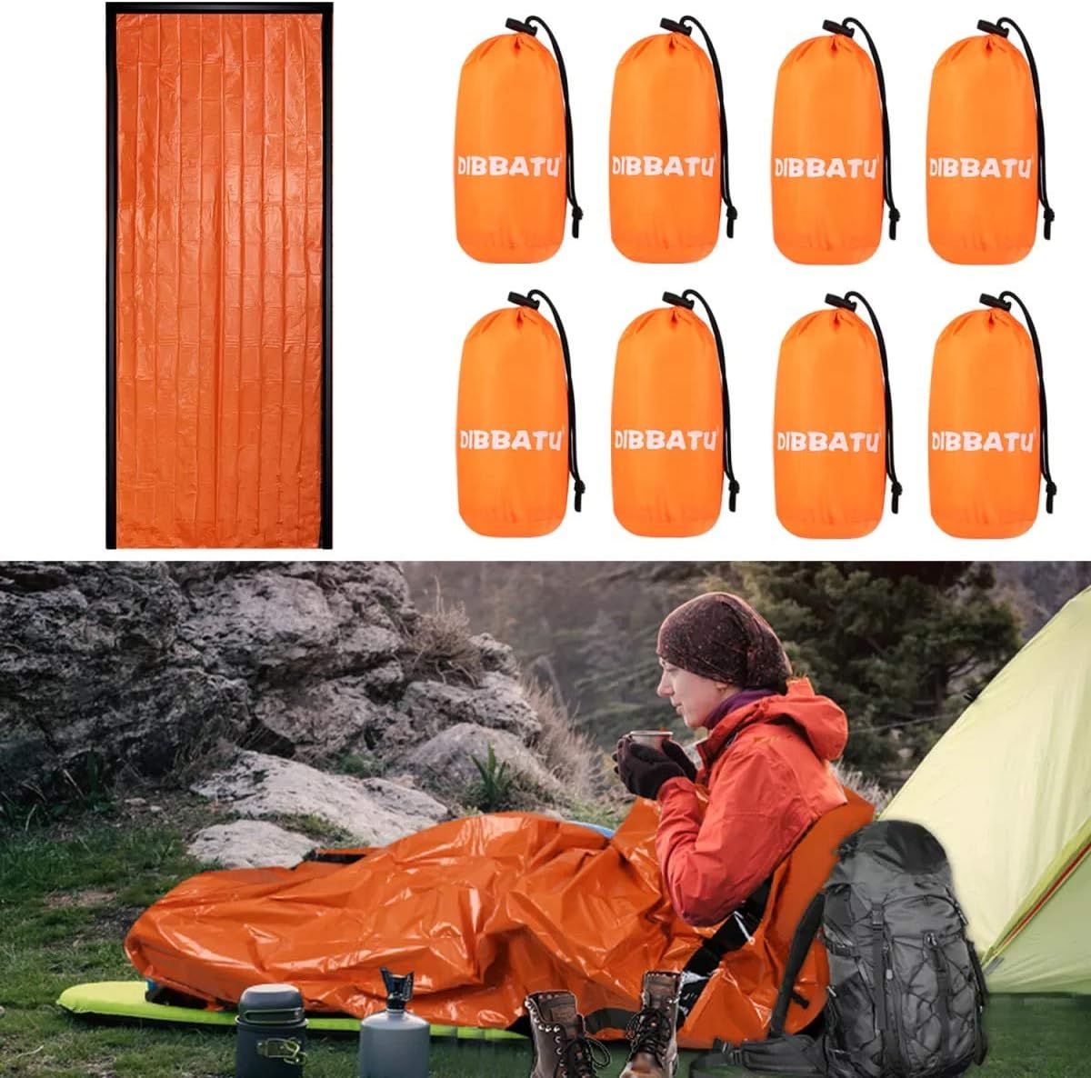 DIBBATU 2/4/6/8 Pack Emergency Sleeping Bag, Survival Gear Bivy Sack Blanket, Waterproof Lightweight, Portable Nylon Sack for Camping Hiking Outdoor Adventure Activities