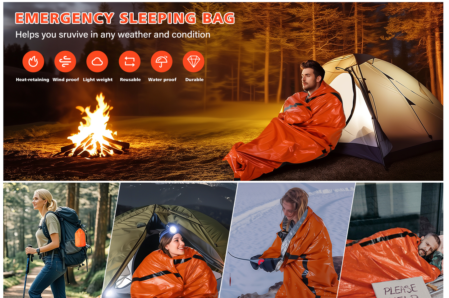 Emergency Sleeping Bag, Survival Gear Bivy Sack Blanket, Waterproof Lightweight, Portable Nylon Sack for Camping Hiking Outdoor Adventure Activities
