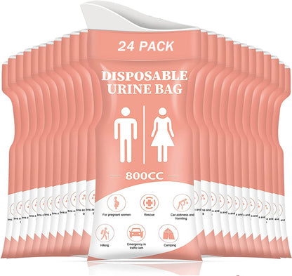 DIBBATU Disposable Urinal Bag, 24 Pcs 800ML Emergency Urine Bag, Unisex Urinal Bag, Portable Camping Pee Bag, Travel Urine Bag Vomit Bag for Traffic Jams, Camping, Hiking, Pregnant, Patient, Kids