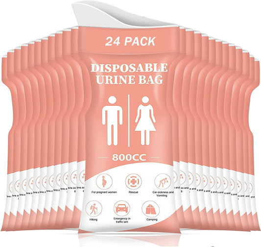 DIBBATU Disposable Urinal Bag, 24 Pcs 800ML Emergency Urine Bag, Unisex Urinal Bag, Portable Camping Pee Bag, Travel Urine Bag Vomit Bag for Traffic Jams, Camping, Hiking, Pregnant, Patient, Kids