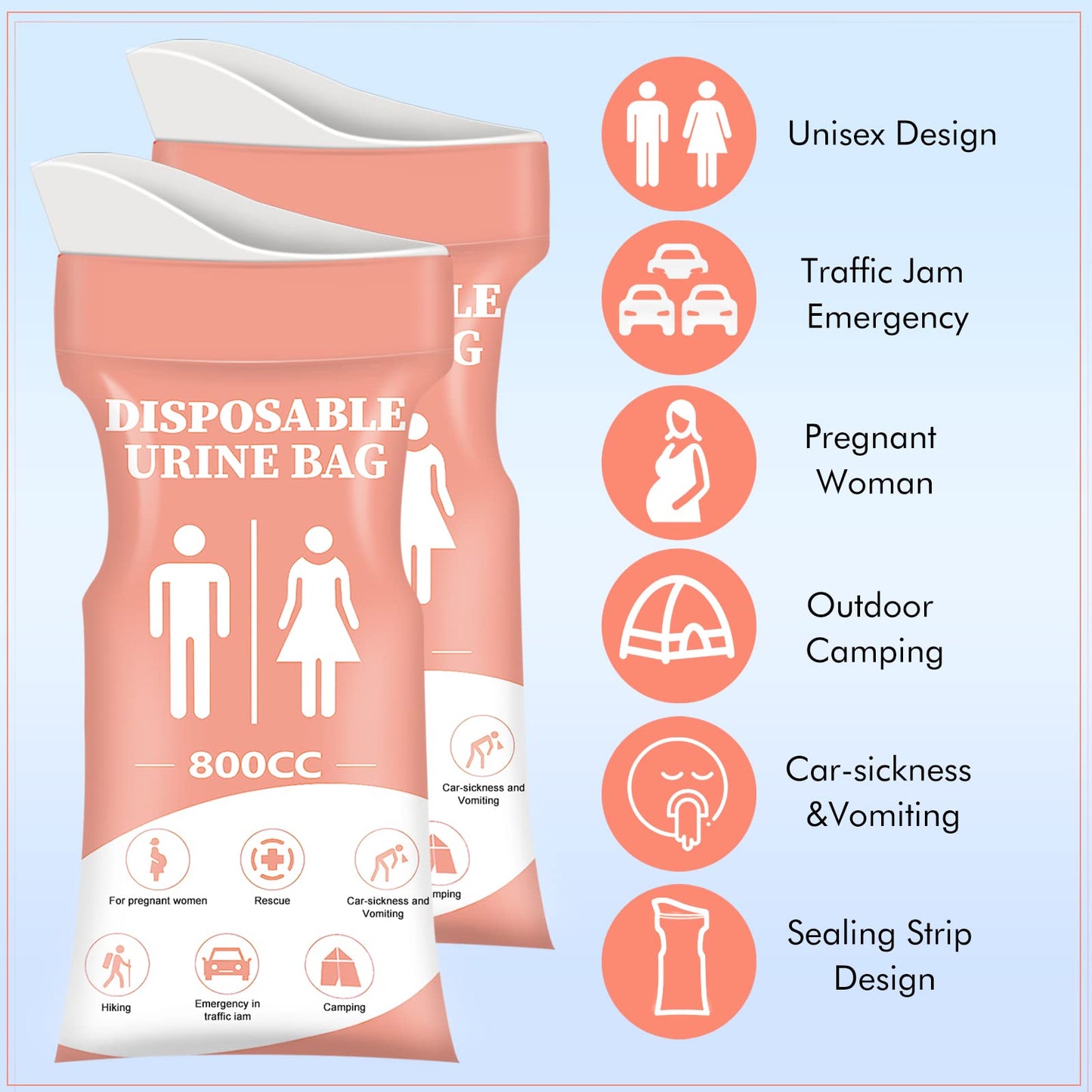 DIBBATU Disposable Urinal Bag, 24 Pcs 800ML Emergency Urine Bag, Unisex Urinal Bag, Portable Camping Pee Bag, Travel Urine Bag Vomit Bag for Traffic Jams, Camping, Hiking, Pregnant, Patient, Kids