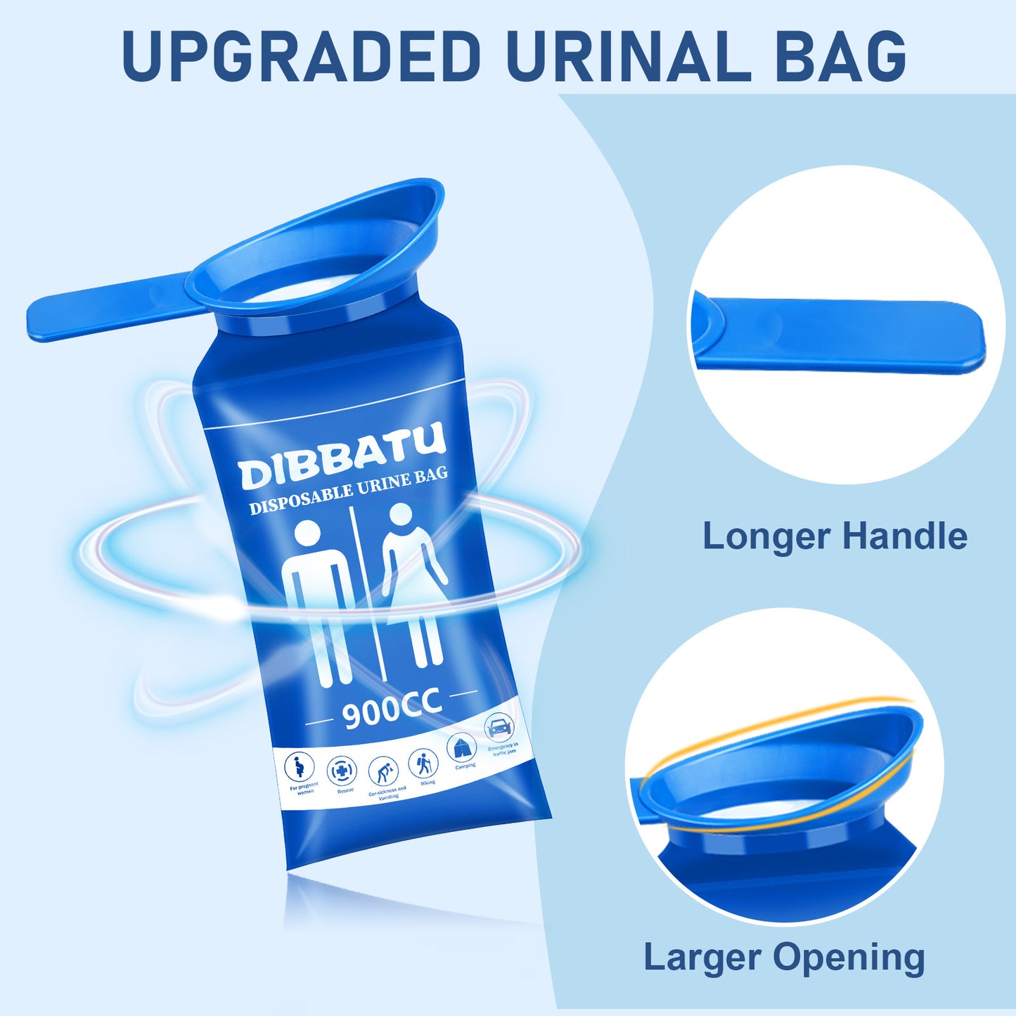 DIBBATU Disposable Urine Bags for Women, 6/12PCS Female-Friendly Travel Urinal Bags, 900ML Pee Bags for Travel for Women/Men, Emergency Unisex Camping Pee Bags for Hiking, Road Trip, Traffic Jam