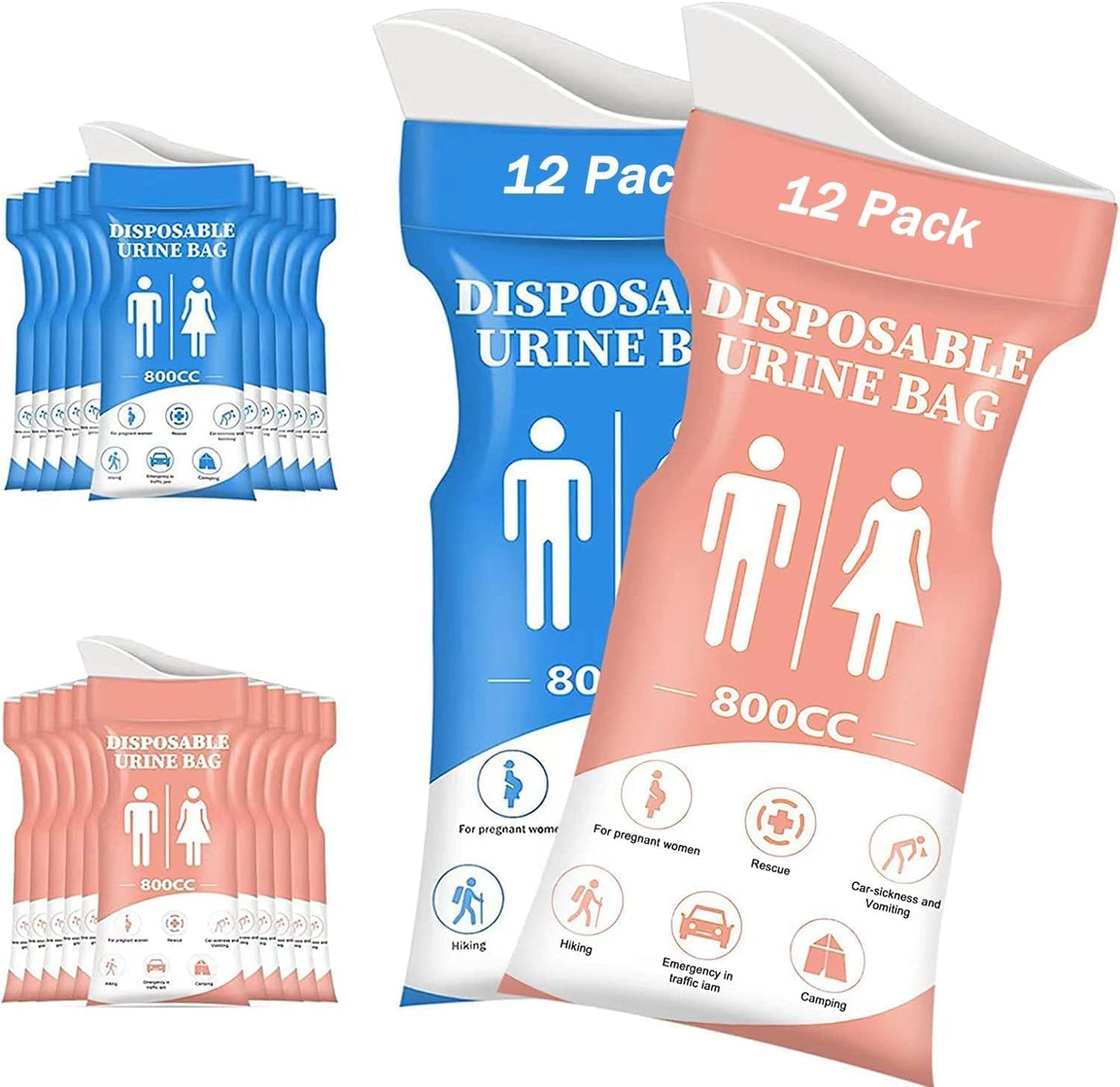 DIBBATU Disposable Urinal Bag,24 PCS 800ML Emergency Urine Bag, Unisex Urinal Bag, Portable Camping Pee Bag, Travel Urine Bags Vomit Bag for Traffic Jams, Camping, Hiking, Pregnant, Patient