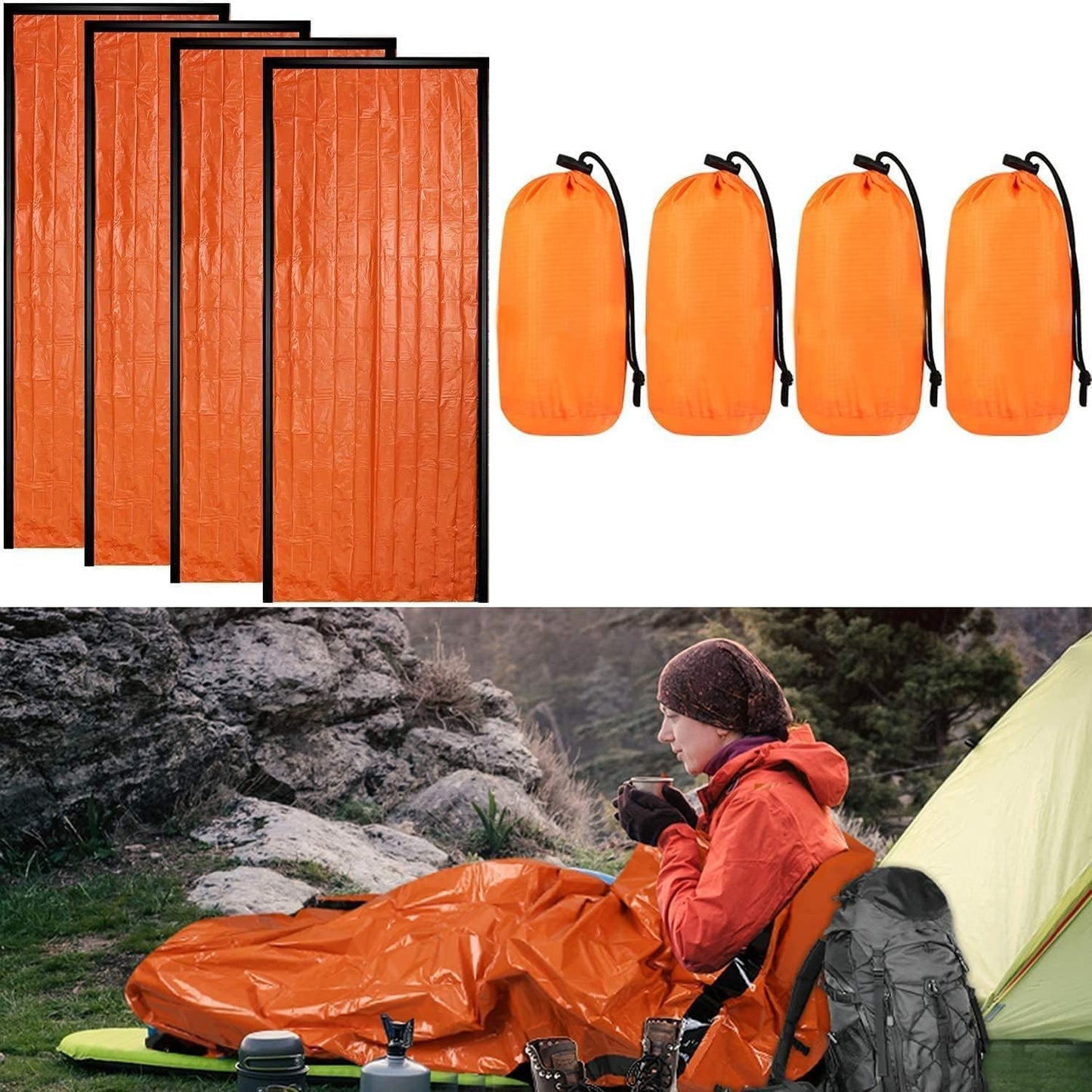 DIBBATU 2/4/6/8 Pack Emergency Sleeping Bag, Survival Gear Bivy Sack Blanket, Waterproof Lightweight, Portable Nylon Sack for Camping Hiking Outdoor Adventure Activities