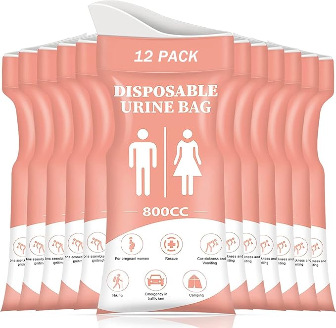 DIBBATU Disposable Urinal Bag, 12 Pcs 800ML Emergency Urine Bag, Unisex Urinal Bag, Portable Camping Pee Bag, Travel Urine Bag Vomit Bag for Traffic Jams, Camping, Hiking, Pregnant, Patient, Kids