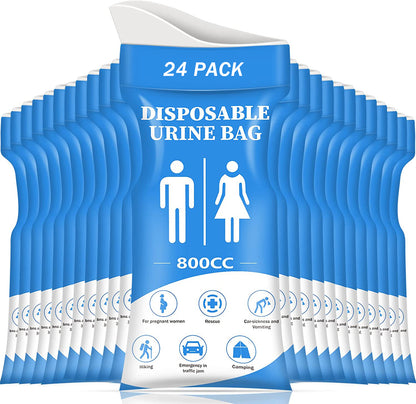 DIBBATU Disposable Urinal Bag, 12/24 Pcs 800ML Emergency Urine Bag, Unisex Urinal Bag, Portable Camping Pee Bag, Travel Urine Bag Vomit Bag for Traffic Jams, Camping, Hiking, Pregnant, Patient, Kids